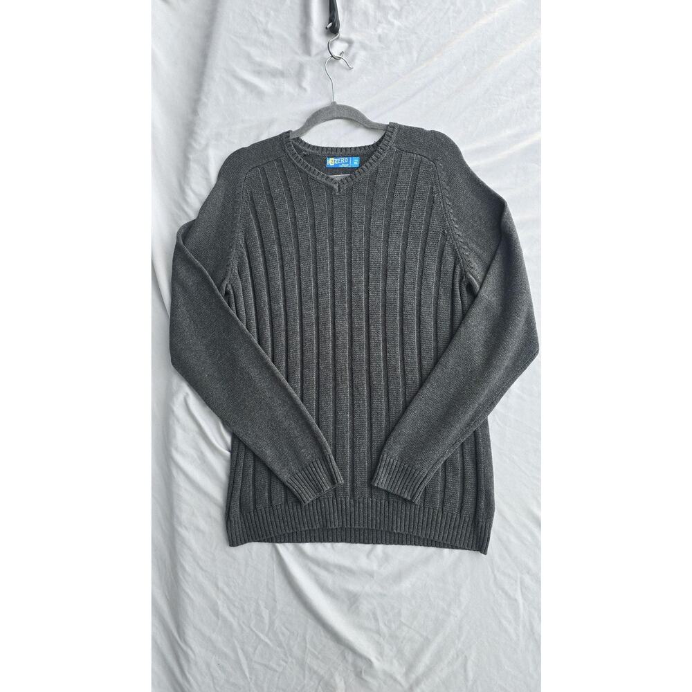 82 Zero Sweater Mens XL Gray Ribbed Crew Neck 100% Cotton Pullover Knit Casual